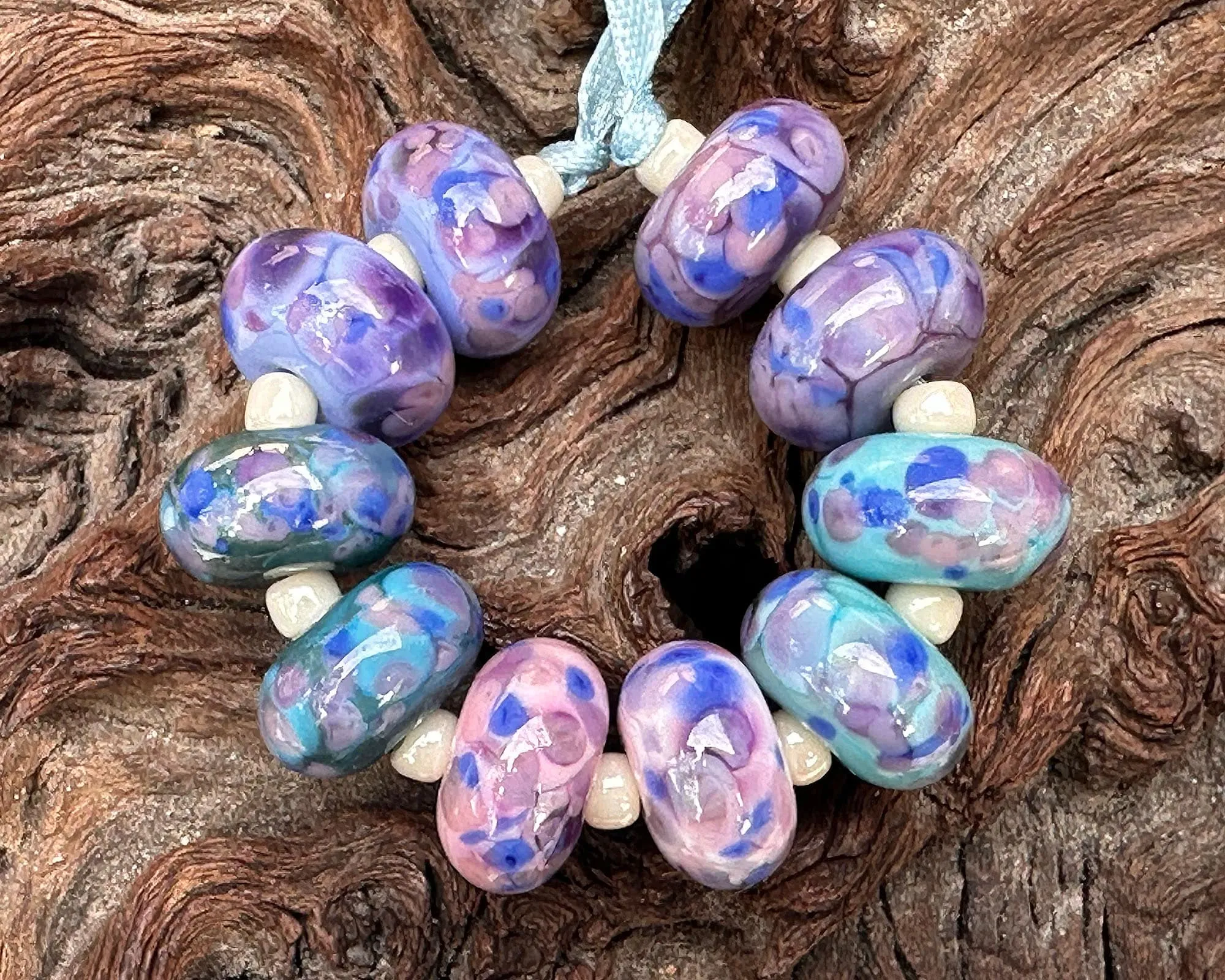 10 Pink Purple Lampwork Beads Set SRA