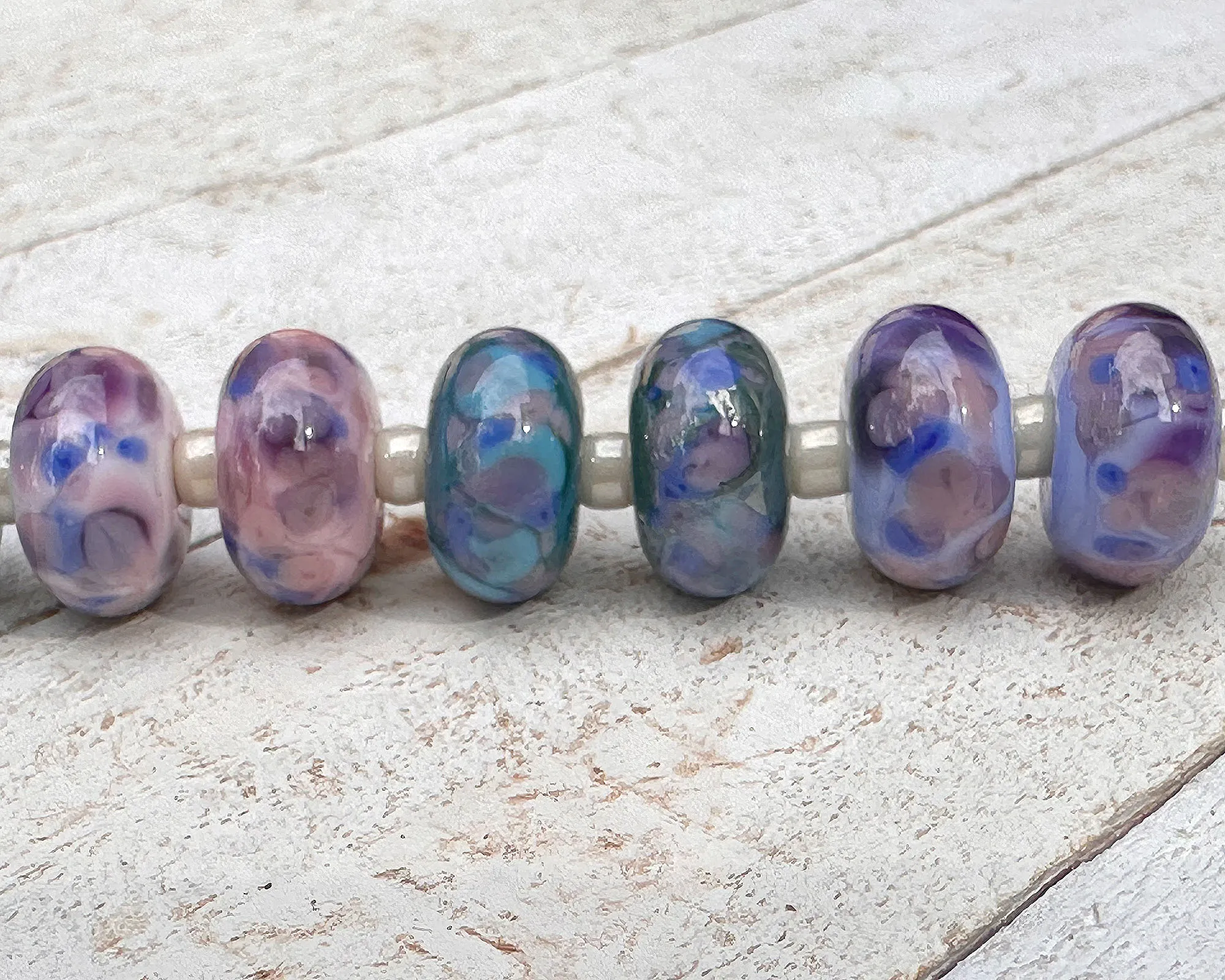 10 Pink Purple Lampwork Beads Set SRA