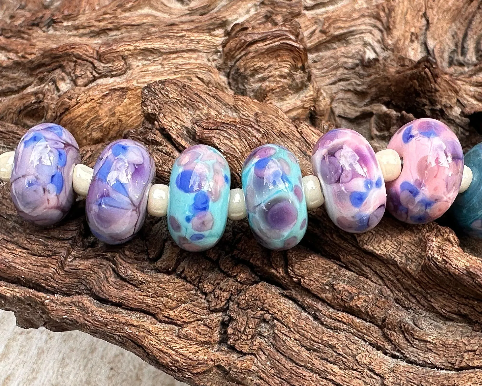 10 Pink Purple Lampwork Beads Set SRA