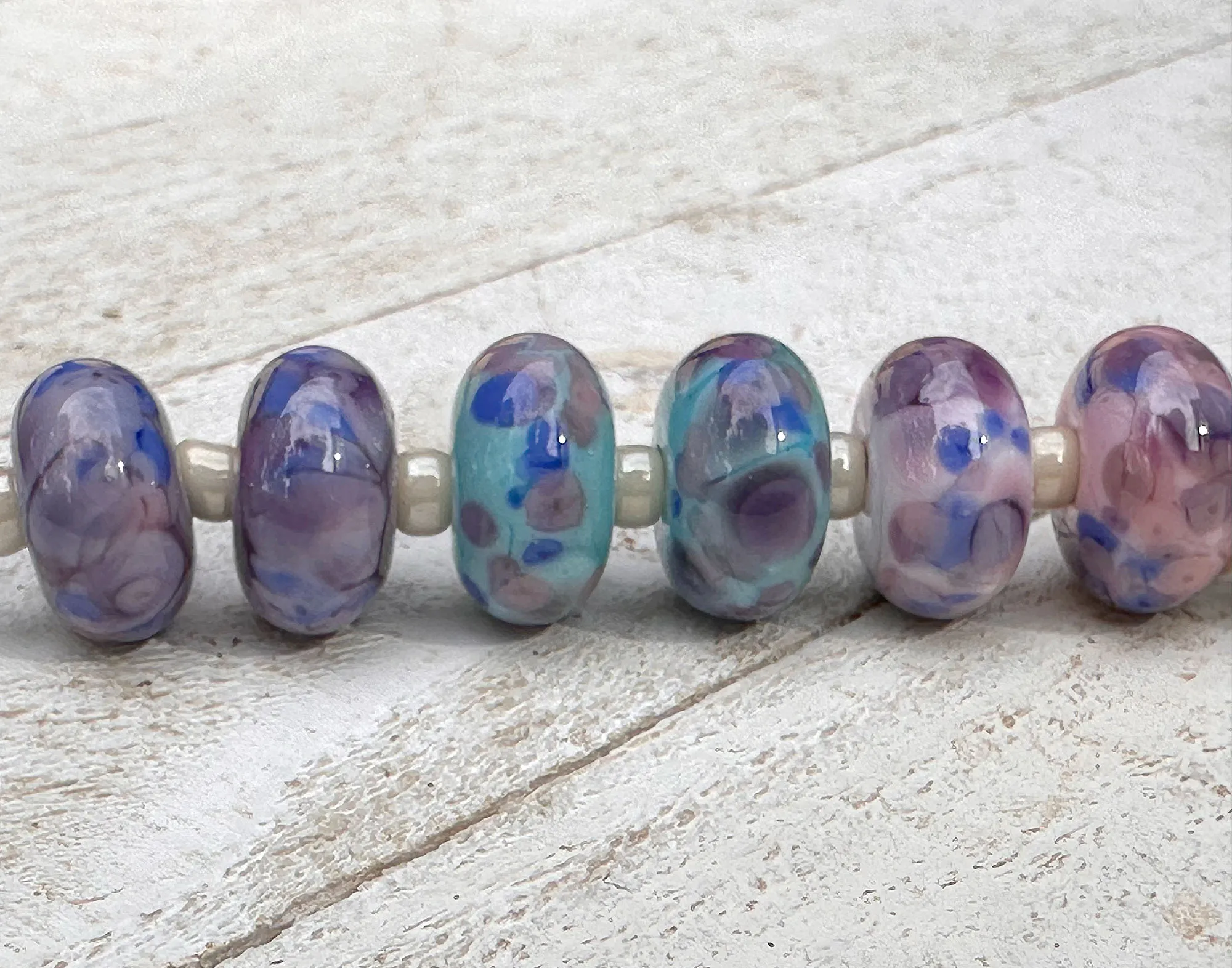 10 Pink Purple Lampwork Beads Set SRA