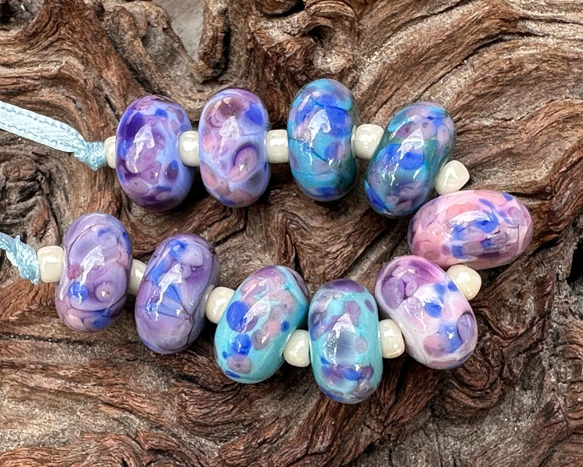 10 Pink Purple Lampwork Beads Set SRA