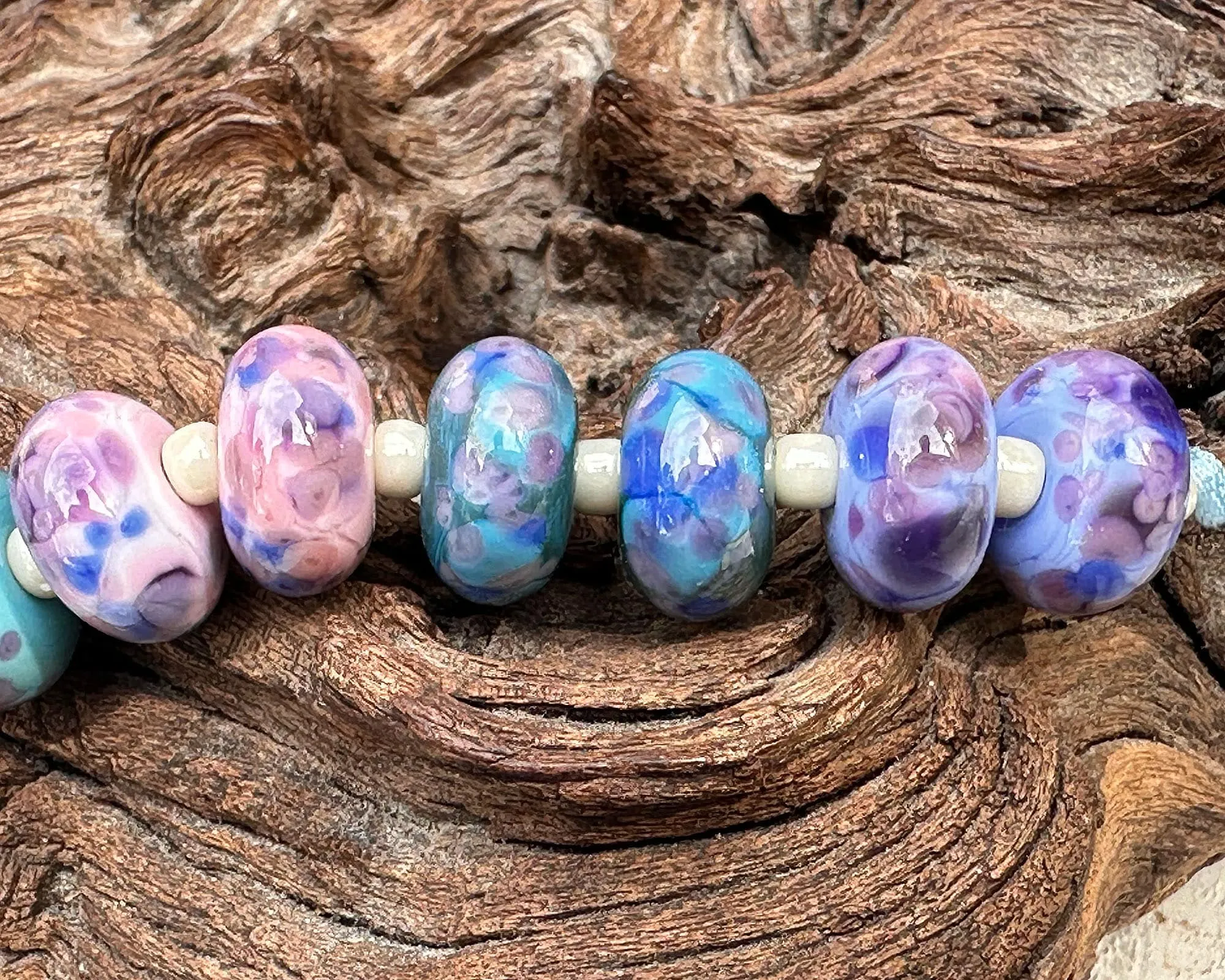 10 Pink Purple Lampwork Beads Set SRA