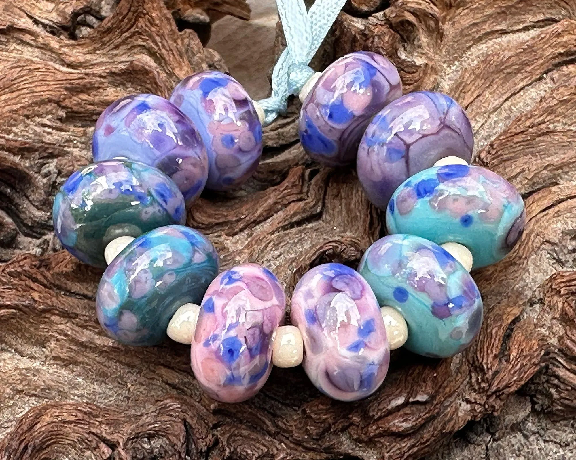 10 Pink Purple Lampwork Beads Set SRA