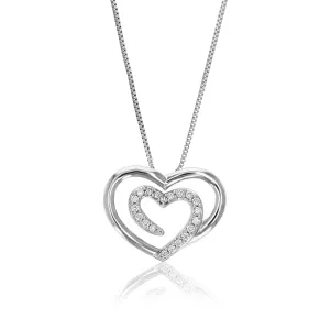1/10 cttw Lab Grown Diamond Double Heart Pendant Necklace .925 Sterling Silver 1/2 Inch with 18 Inch Chain