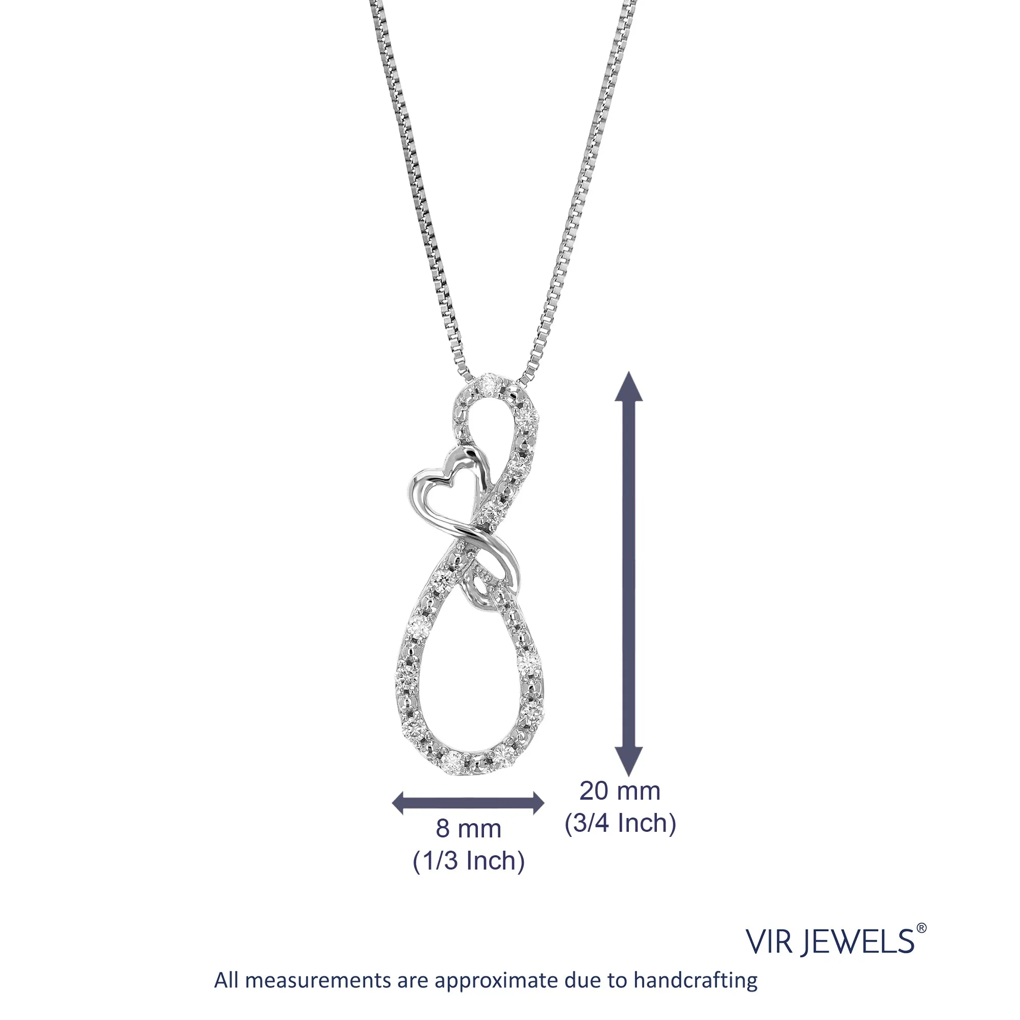 1/10 cttw Lab Grown Diamond Heart Pendant Necklace .925 Sterling Silver 1/4 Inch with 18 Inch Chain, Size 3/4 Inch