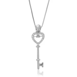 1/10 cttw Lab Grown Diamond Key Pendant Necklace .925 Sterling Silver 1/4 Inch With 18 Inch Chain