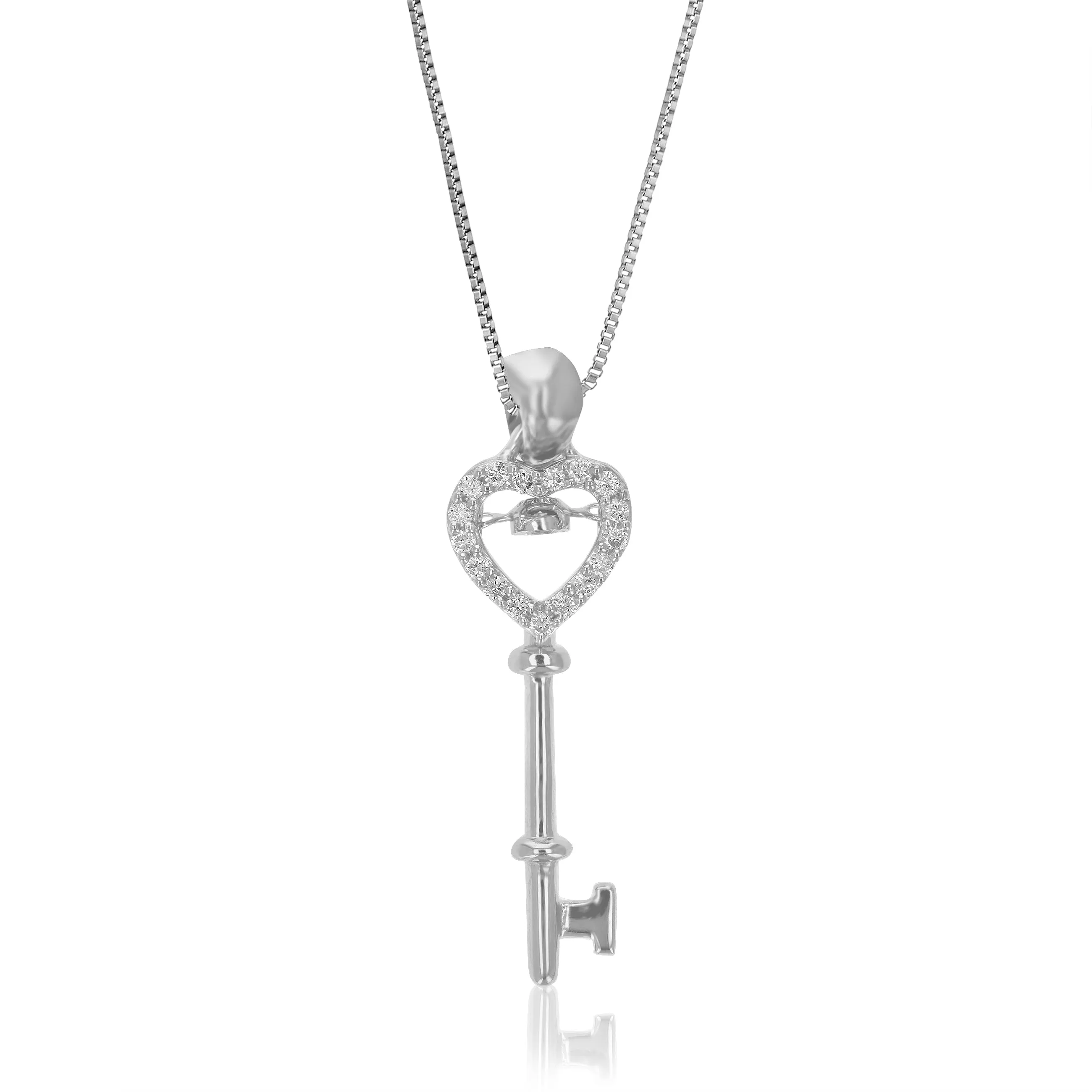 1/10 cttw Lab Grown Diamond Key Pendant Necklace .925 Sterling Silver 1/4 Inch With 18 Inch Chain