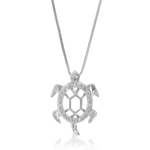1/10 cttw Lab Grown Diamond Turtle Pendant Necklace .925 Sterling Silver 1/2 Inch With 18 Inch Chain For Her