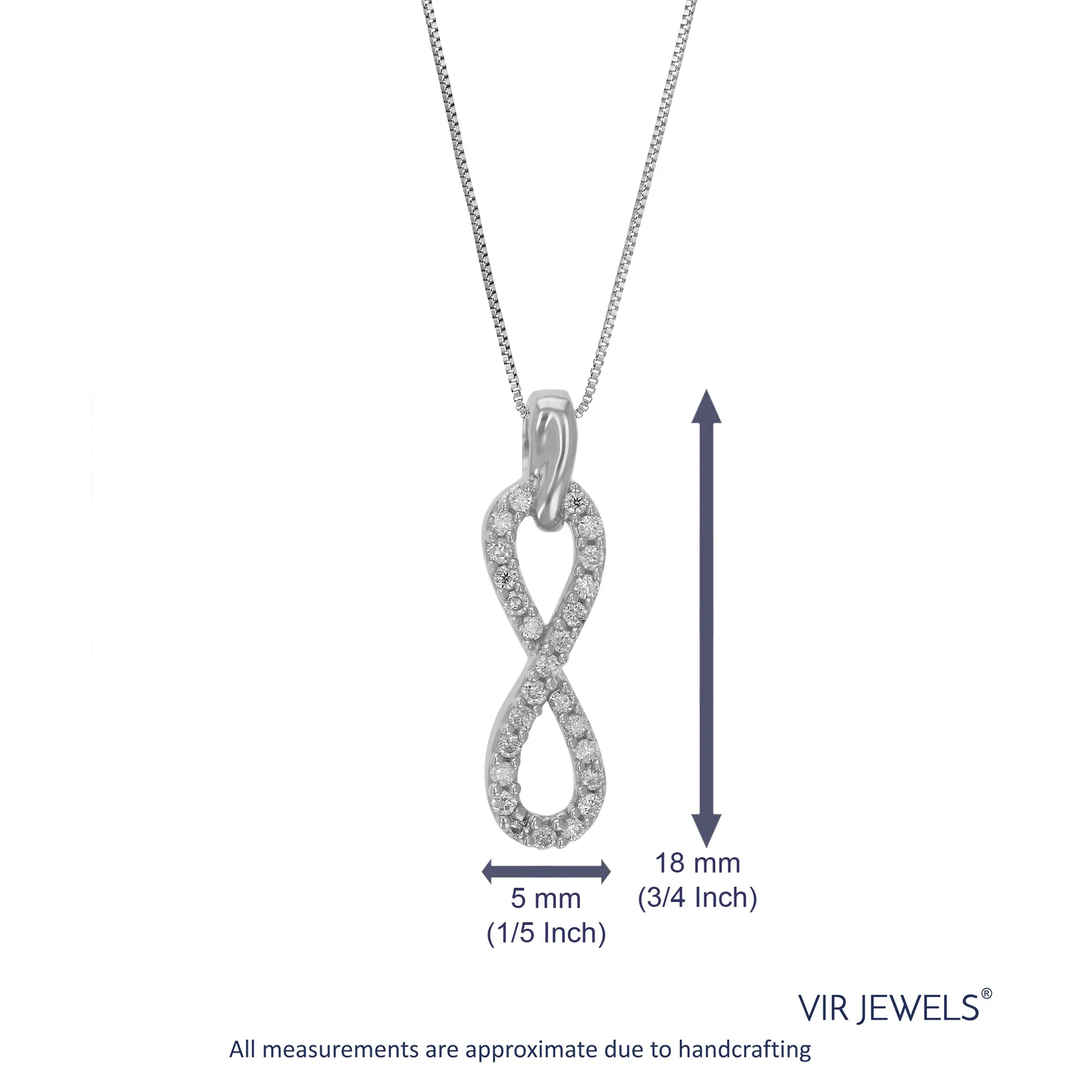 1/10 cttw Lab Grown Round Diamond Infinity Pendant Necklace .925 Sterling Silver 1/5 Inch With 18 Inch Chain