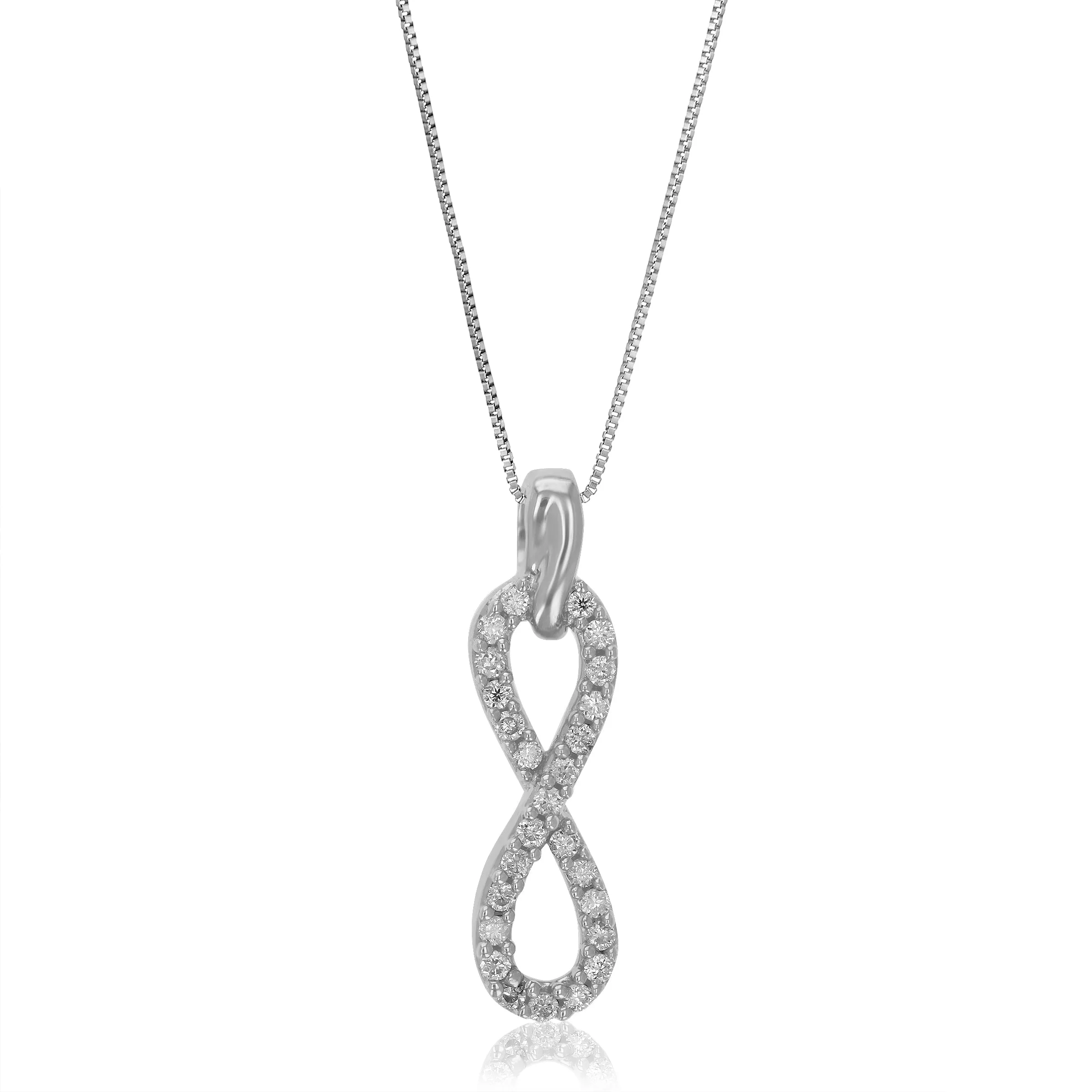 1/10 cttw Lab Grown Round Diamond Infinity Pendant Necklace .925 Sterling Silver 1/5 Inch With 18 Inch Chain