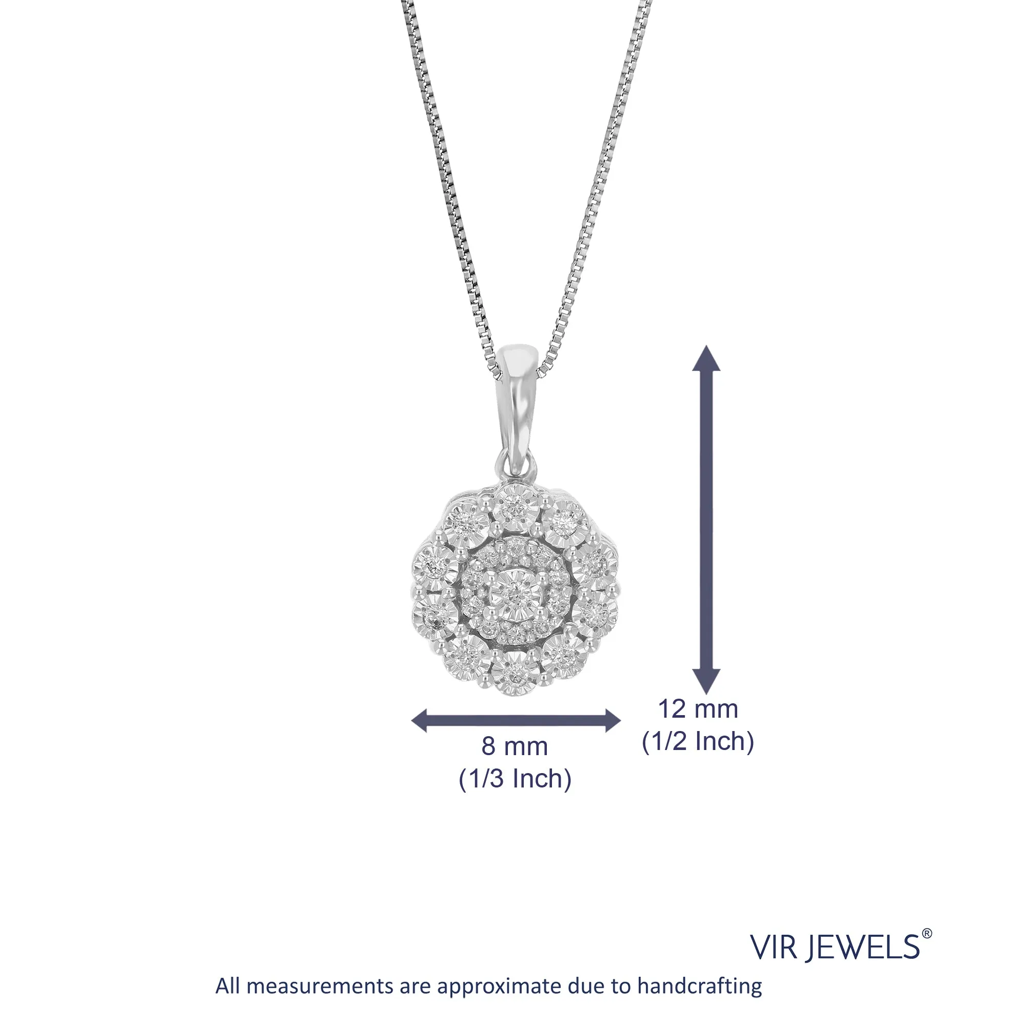 1/12 cttw Lab Grown Round Cut Diamond Accent Pendant Necklace .925 Sterling Silver For Women 1/3 Inch With 18 Inch Chain