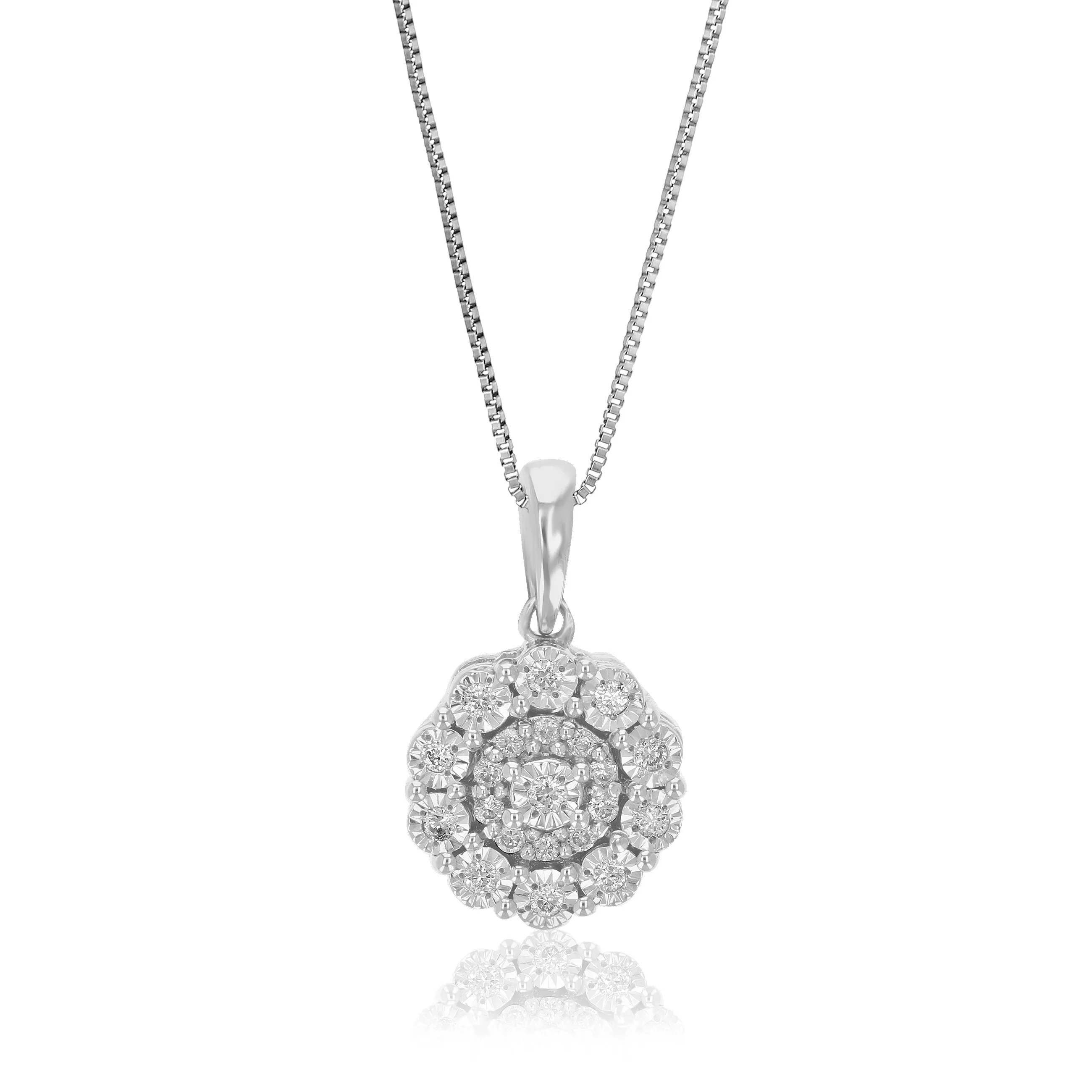 1/12 cttw Lab Grown Round Cut Diamond Accent Pendant Necklace .925 Sterling Silver For Women 1/3 Inch With 18 Inch Chain
