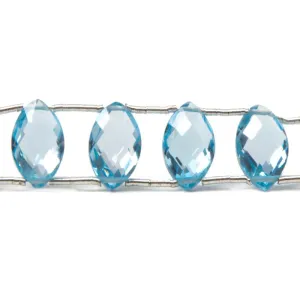 11mm Sky Blue Topaz Beads Faceted Marquise, Double Drilled 8 inch 19 pieces