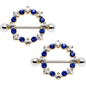 14 Gauge 3/4 Clear Blue Gem Crowned Monarch Nipple Shield Set