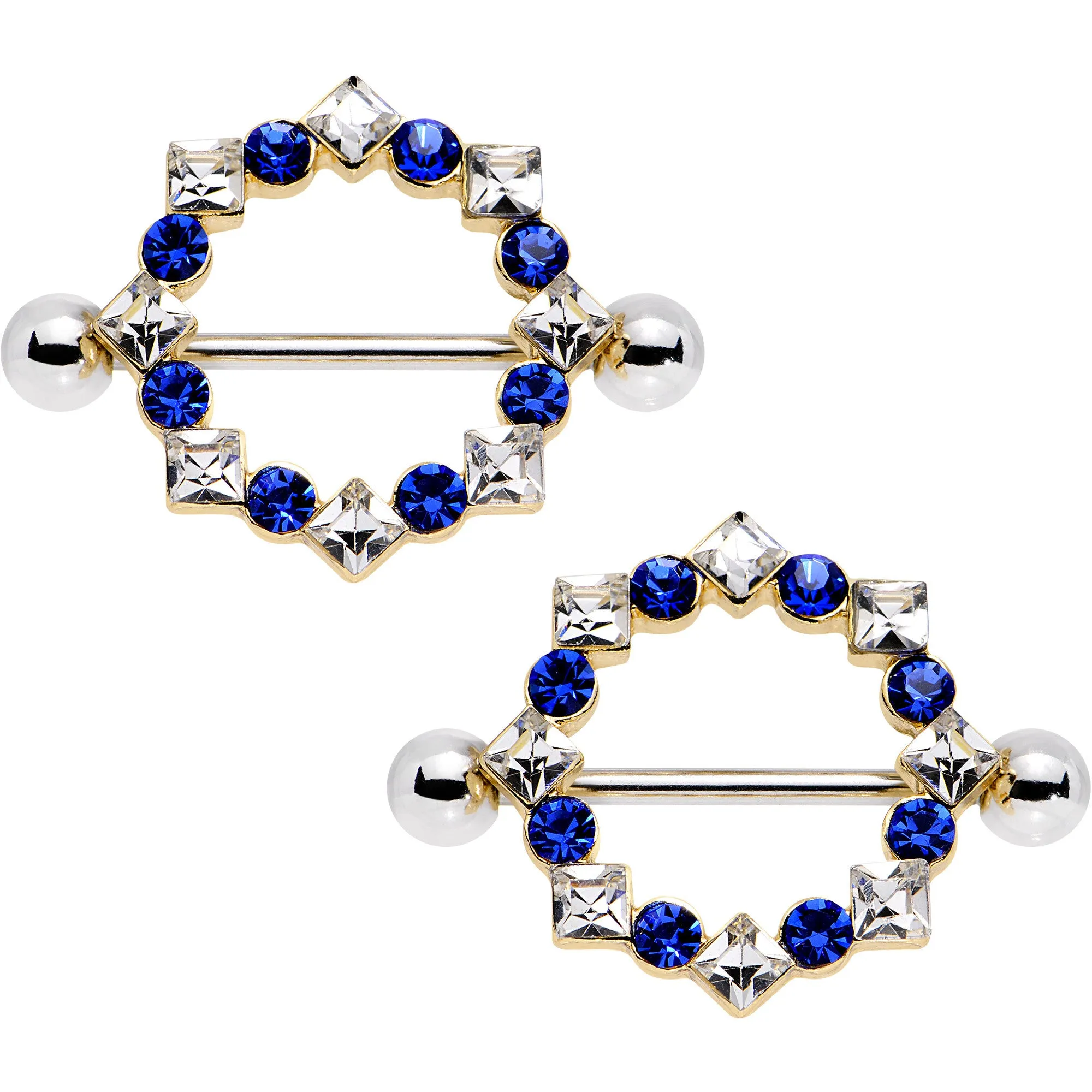 14 Gauge 3/4 Clear Blue Gem Crowned Monarch Nipple Shield Set