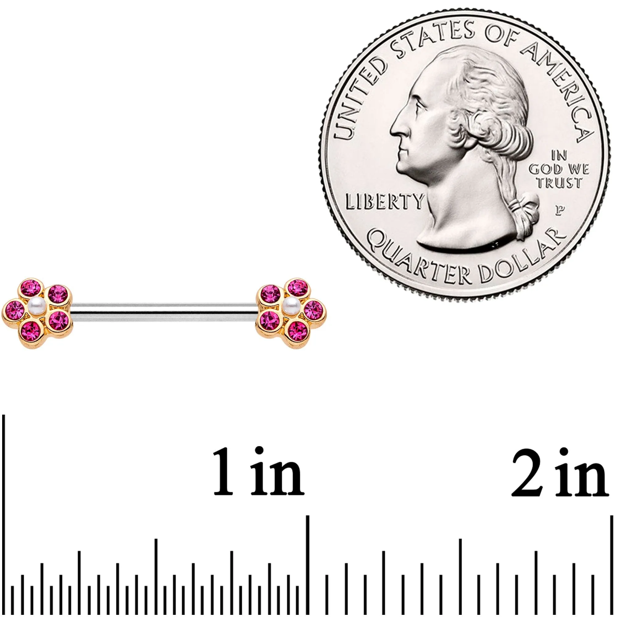 14 Gauge 9/16 Pink Gem Precious Flower Barbell Nipple Ring Set