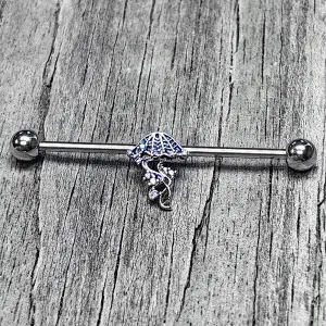 14 Gauge Clear Blue CZ Gem Jellyfish Blue Industrial Barbell 38mm