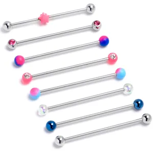 14 Gauge Pink Gem Star Blue Industrial Barbell 38mm Set of 8