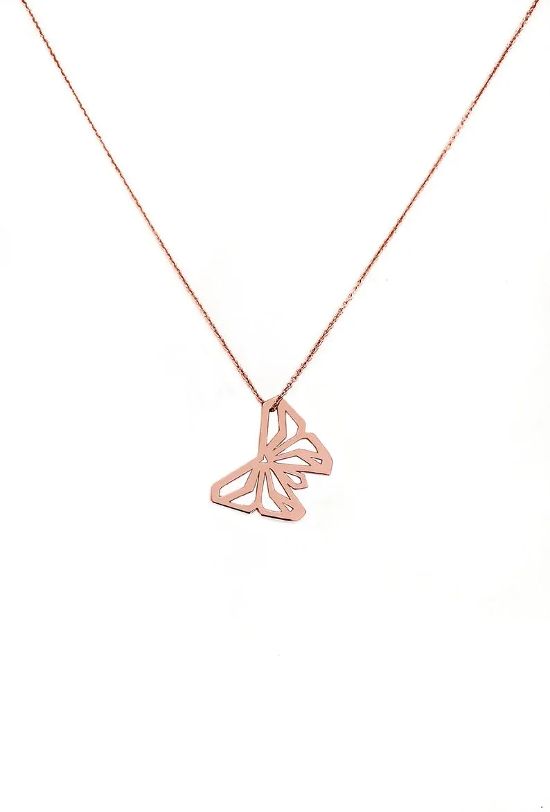 14K Gold Vermeil  Butterfly Origami Minimalist Statement necklace - Gift For Her