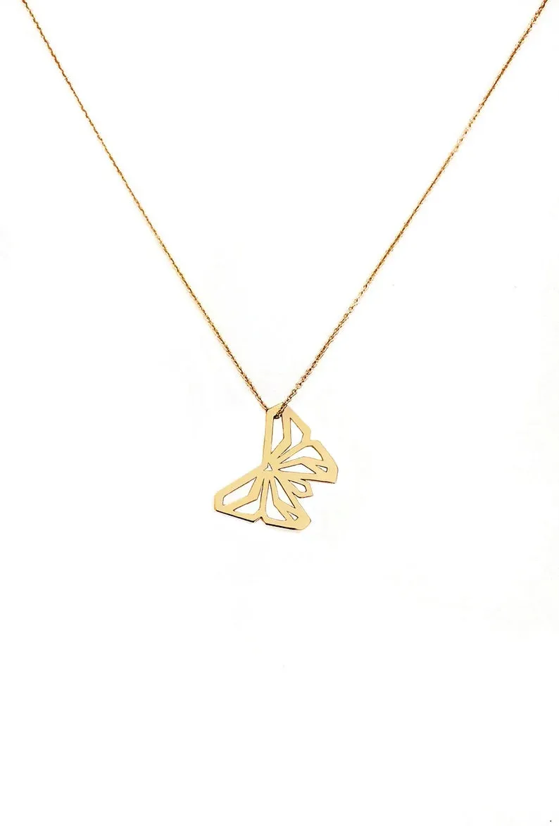 14K Gold Vermeil  Butterfly Origami Minimalist Statement necklace - Gift For Her