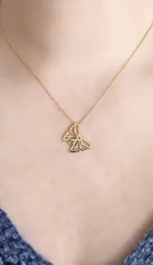 14K Gold Vermeil  Butterfly Origami Minimalist Statement necklace - Gift For Her