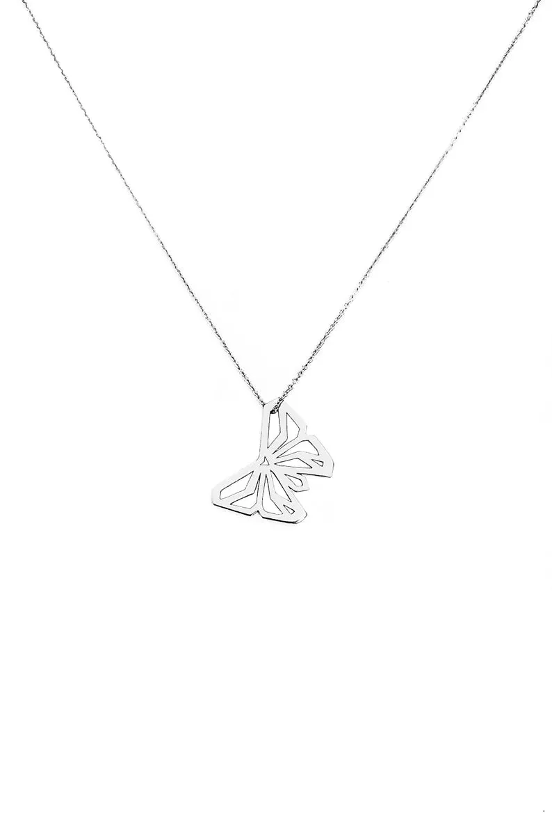 14K Gold Vermeil  Butterfly Origami Minimalist Statement necklace - Gift For Her