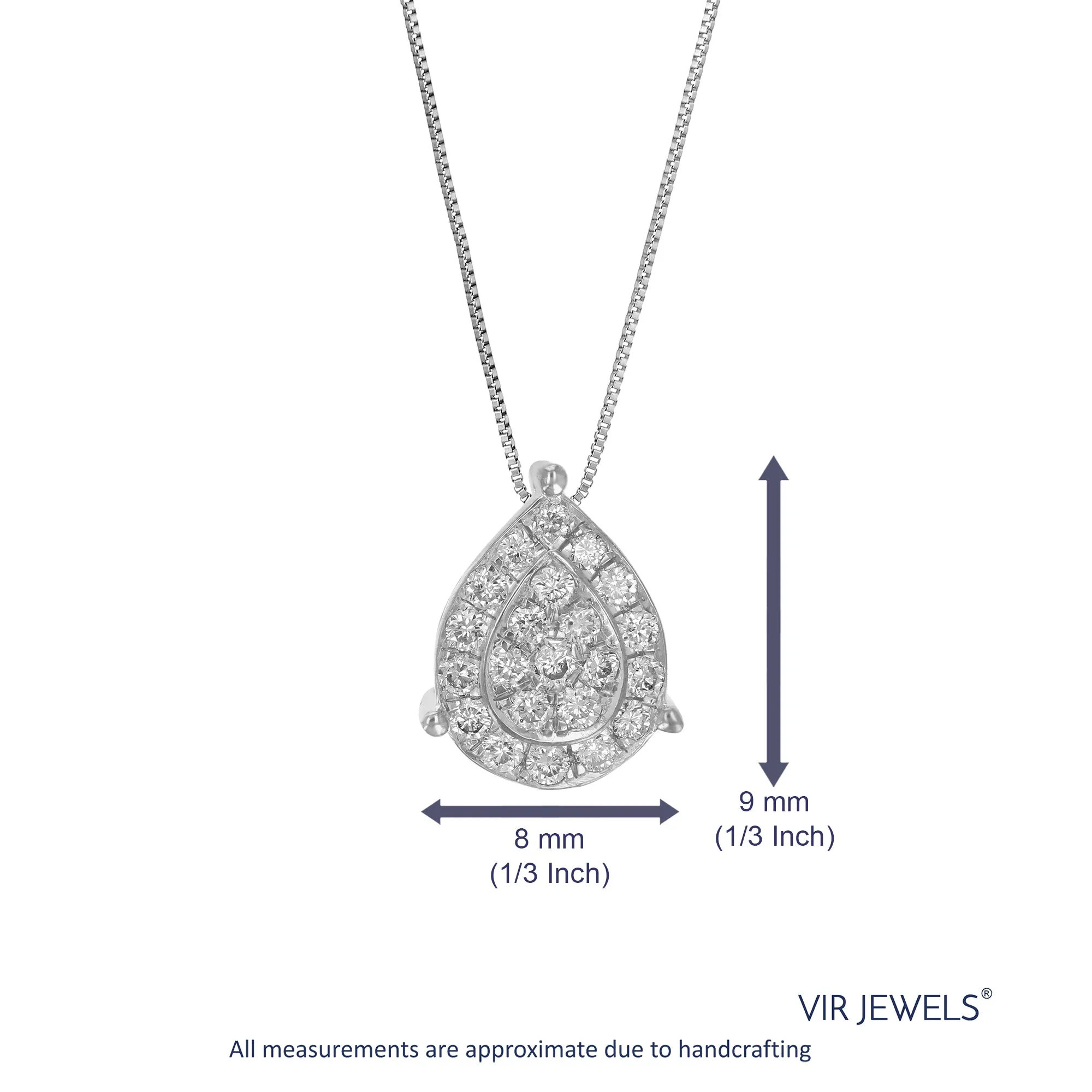 1/5 cttw 22 Stones SI2-I1 Clarity Round Lab Grown Diamond Pear Shape Pendant Necklace .925 Sterling Silver Prong Set