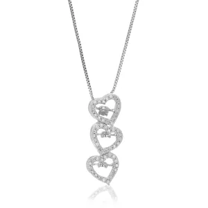 1/6 cttw Lab Grown Diamond Triple Heart Pendant Necklace .925 Sterling Silver 1/4 Inch With 18 Inch Chain