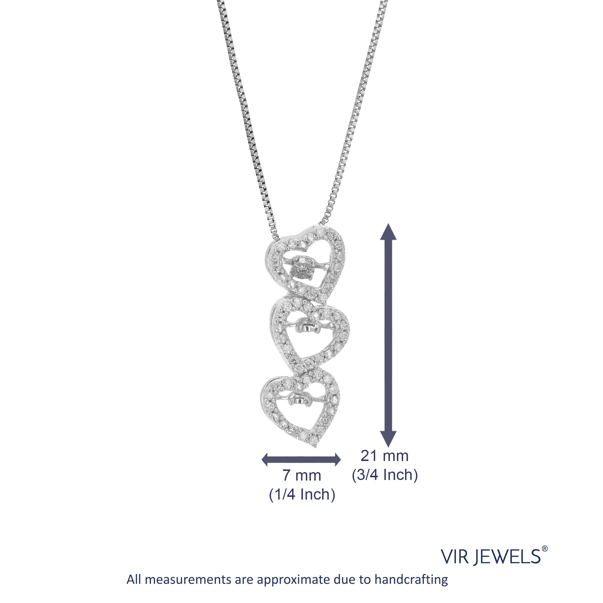 1/6 cttw Lab Grown Diamond Triple Heart Pendant Necklace .925 Sterling Silver 1/4 Inch With 18 Inch Chain