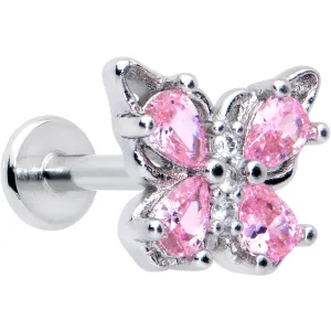 16 Gauge 5/16 Pink Gem Baroque Butterfly Internally Threaded Labret