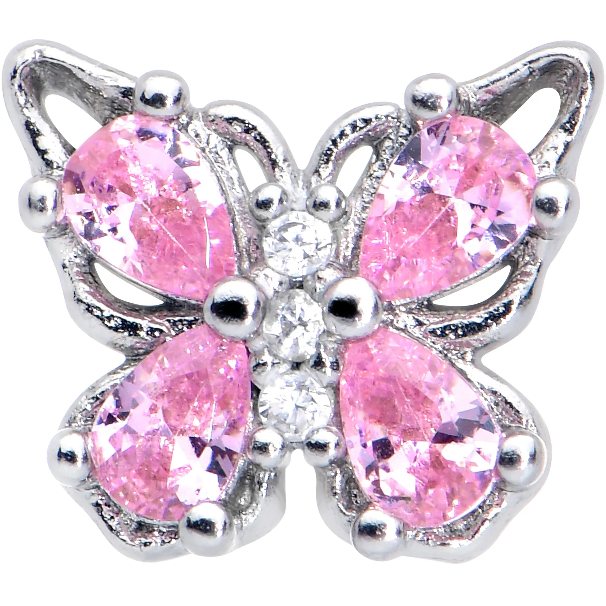 16 Gauge 5/16 Pink Gem Baroque Butterfly Internally Threaded Labret