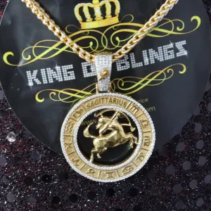 1.77ct Cubic Zirconia Sterling Yellow Silver SAGITTARIUS Pendant For Men & Women