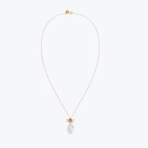 18K Gold Goddess of Love Necklace with Pearls   Twisted Crystal Cluster Drop