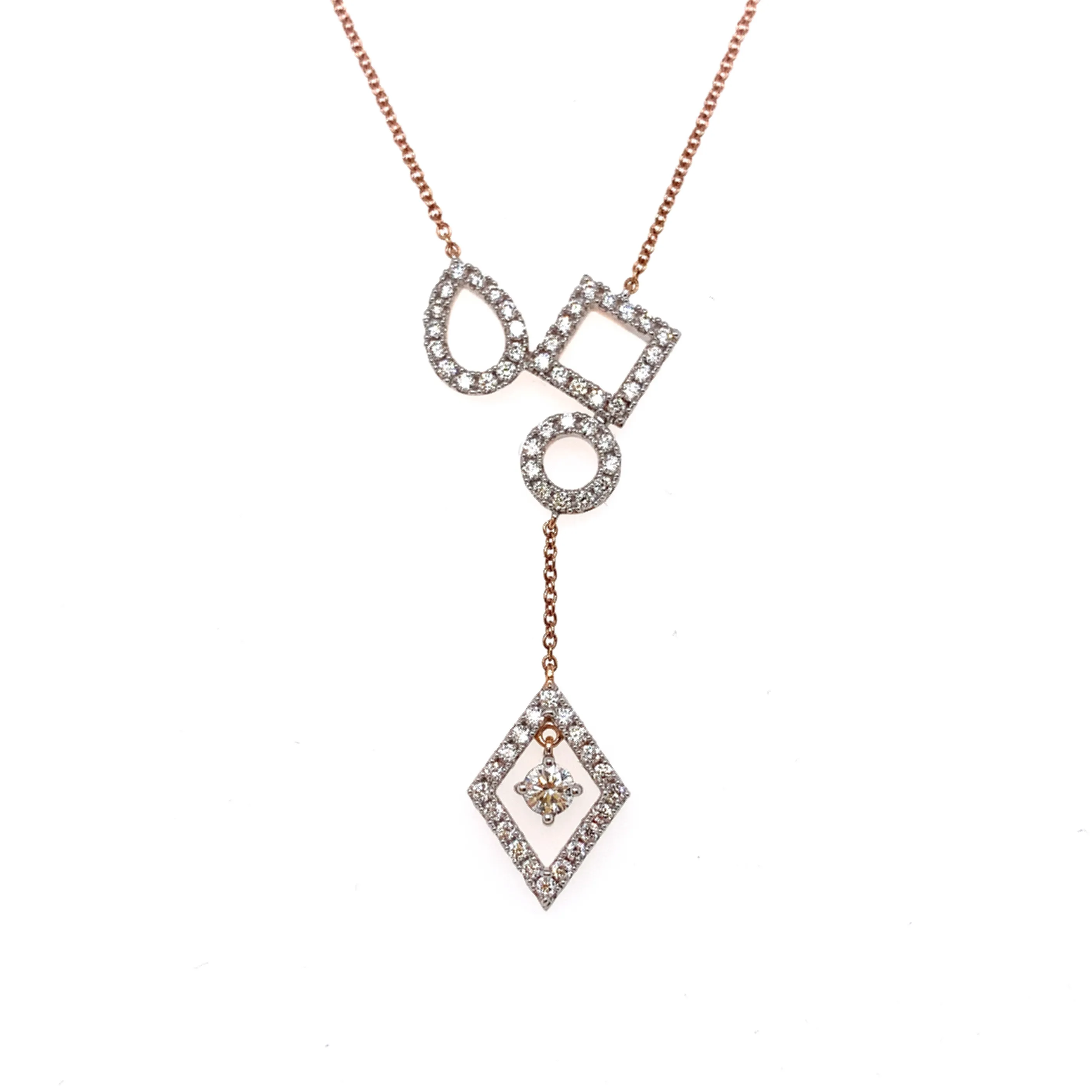 18K Rose Gold Diamond Shapes Necklace
