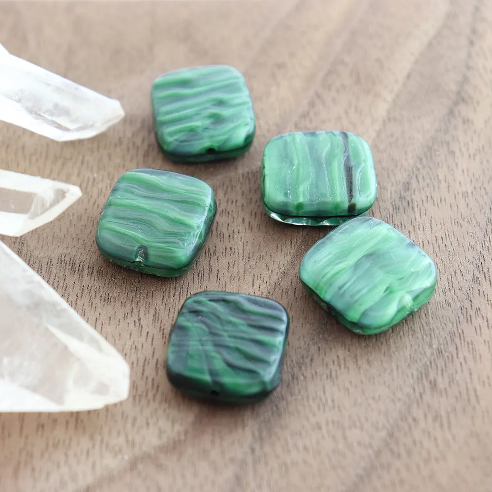 2 Square Czech Pressed Glass Beads - 14mm - Polished - Choose Your Color!