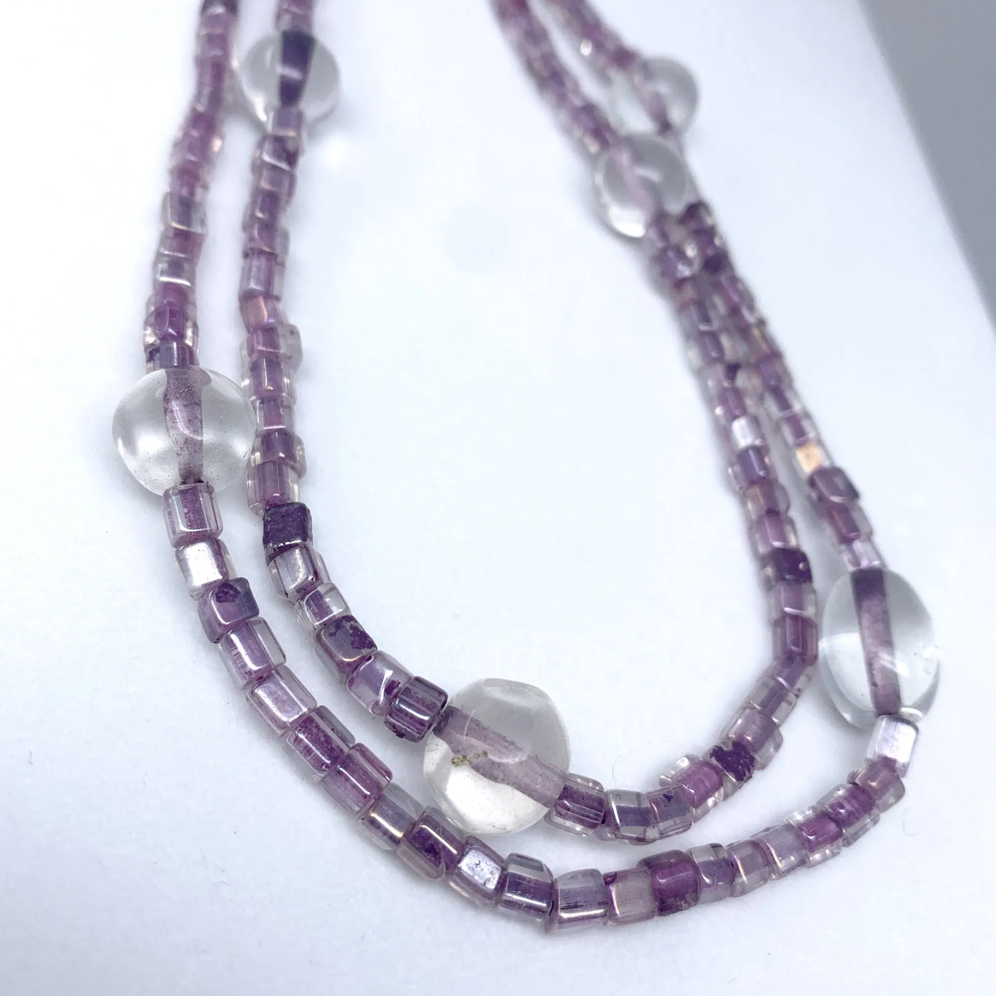 27" Purple Glass Bead with Large Clear Glass Bead Necklace (Dozen)