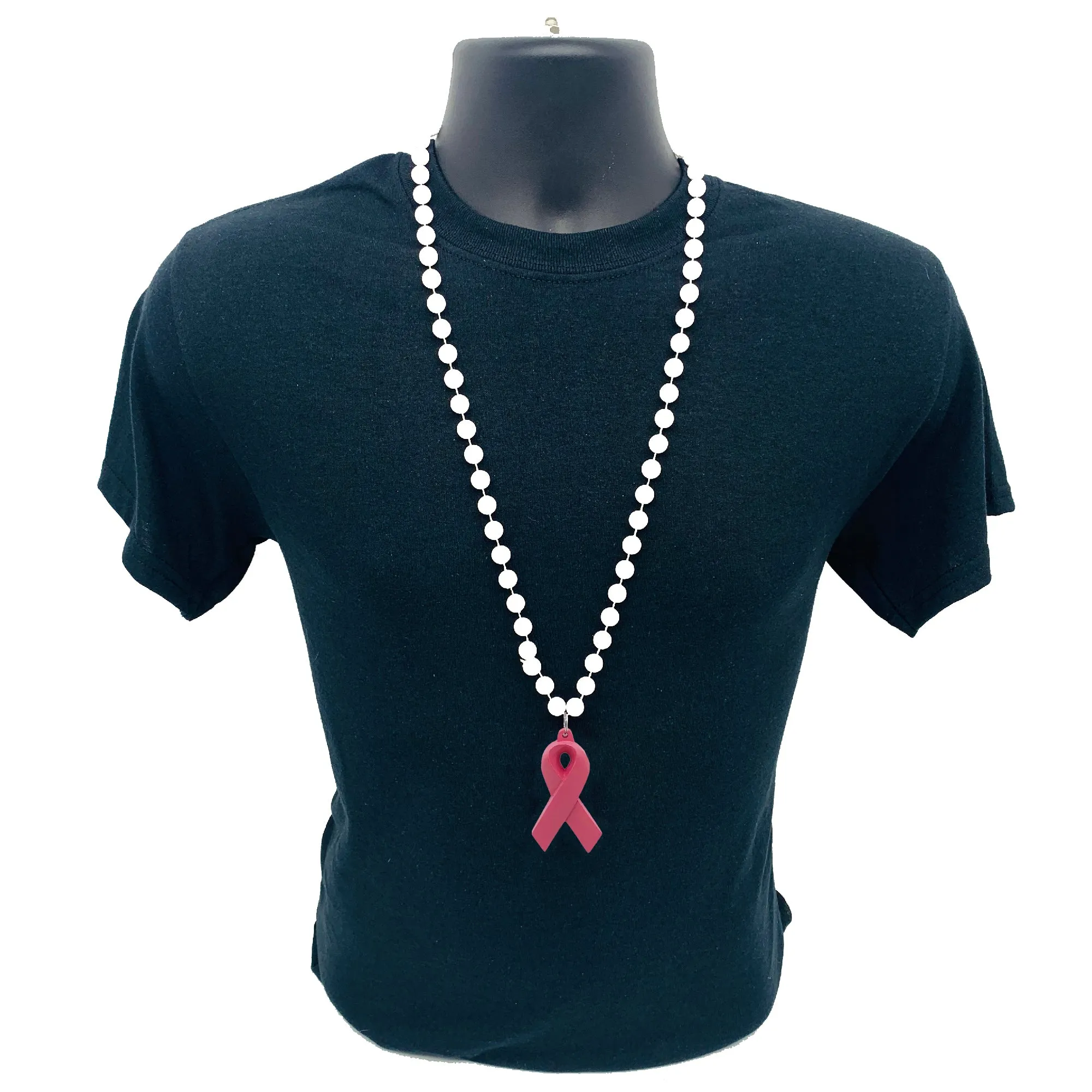 33" 10mm Pearl White MOT Bead with Pink Ribbon (Each)