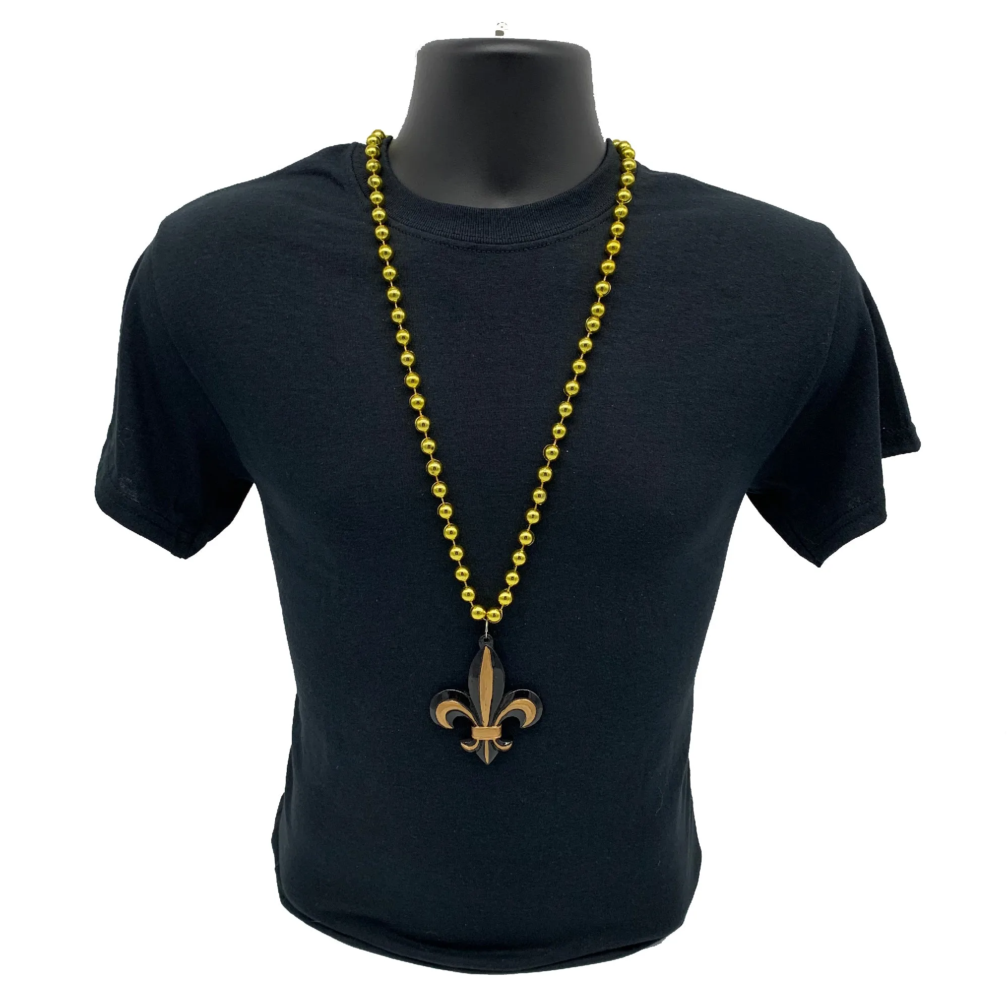 36" 10mm Black and Gold Fleur de Lis on Gold Necklace (Each)