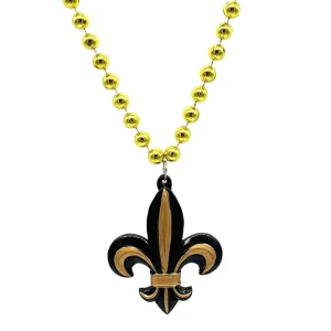 36" 10mm Black and Gold Fleur de Lis on Gold Necklace (Each)