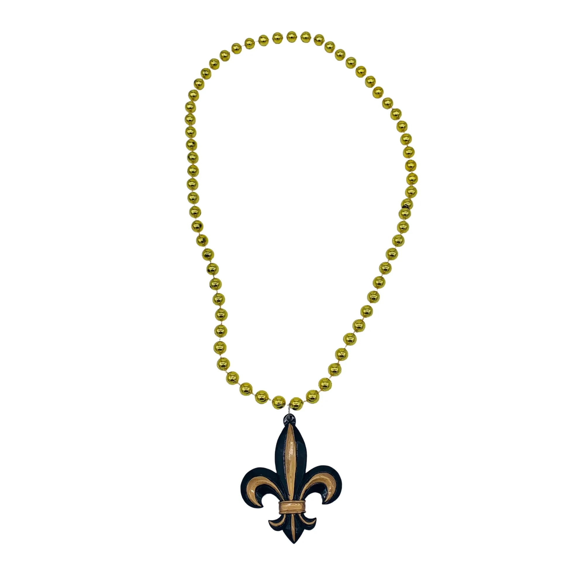 36" 10mm Black and Gold Fleur de Lis on Gold Necklace (Each)