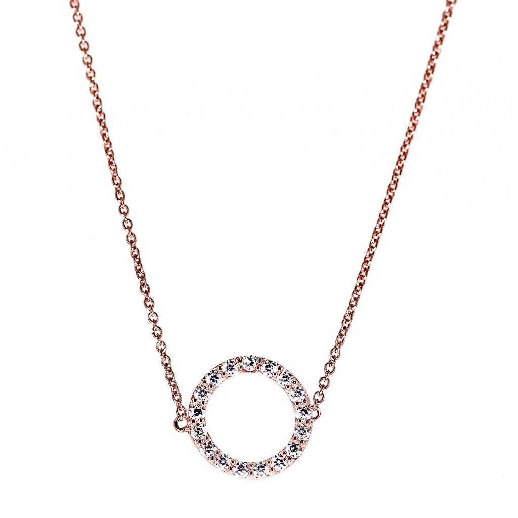 4324 Rose Gold CZ Pave Open Circle Pendant Necklace