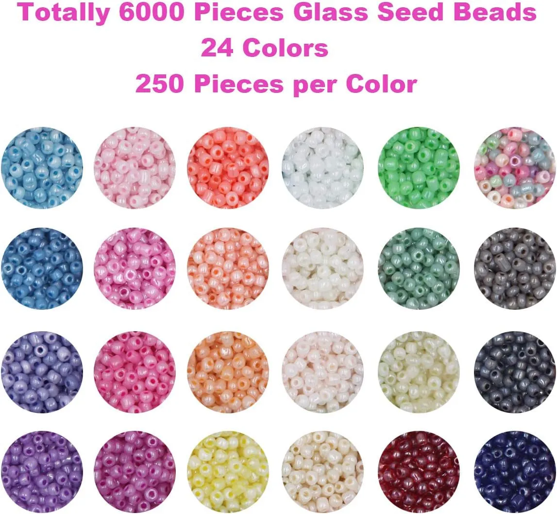 6000Pcs Glass Seed Beads Small Craft Beads for DIY Bracelet Necklaces Crafting Jewelry Making Supplies with Two 0.8Mm Clear Bracelet String (4Mm, 250 per Color, 24 Colors)