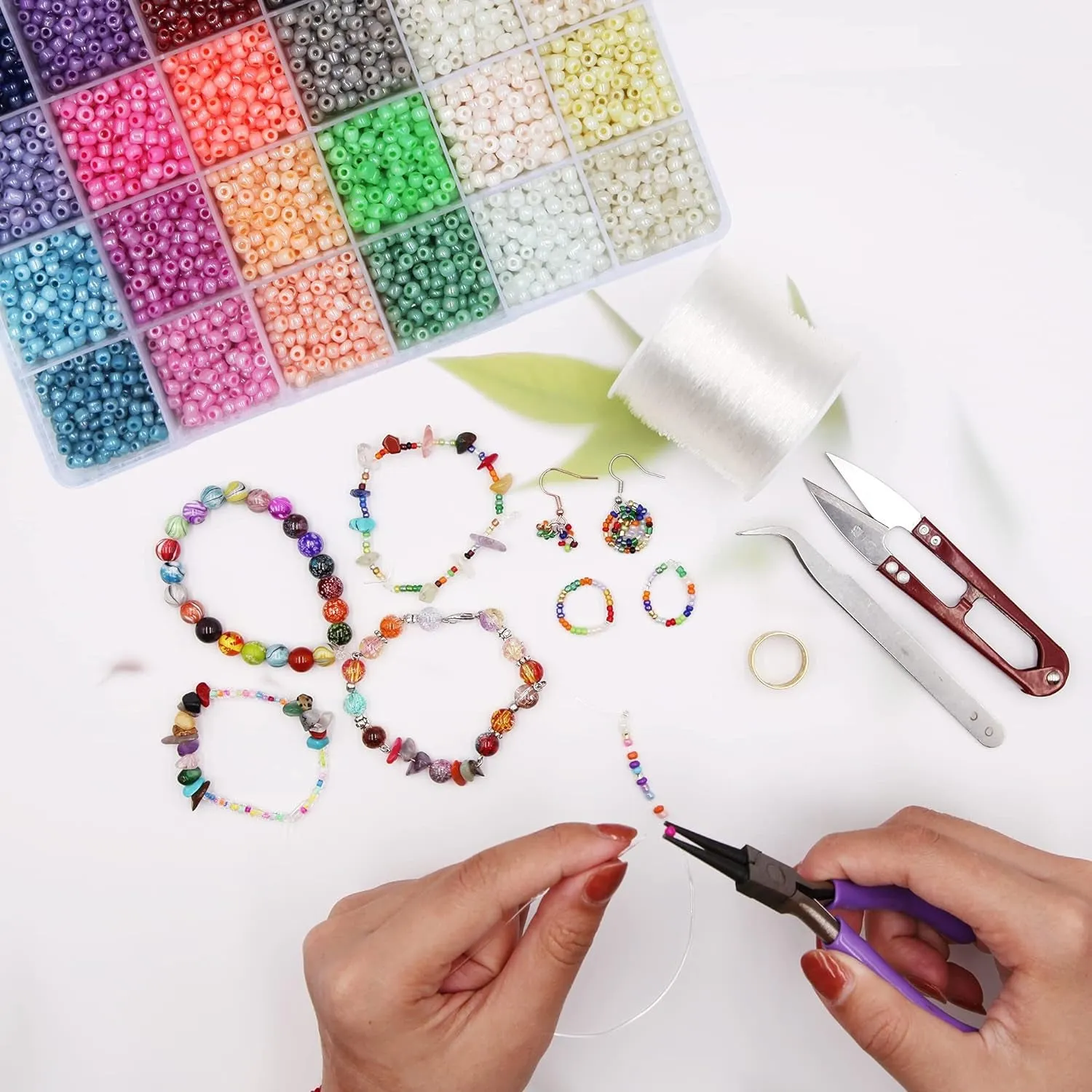 6000Pcs Glass Seed Beads Small Craft Beads for DIY Bracelet Necklaces Crafting Jewelry Making Supplies with Two 0.8Mm Clear Bracelet String (4Mm, 250 per Color, 24 Colors)