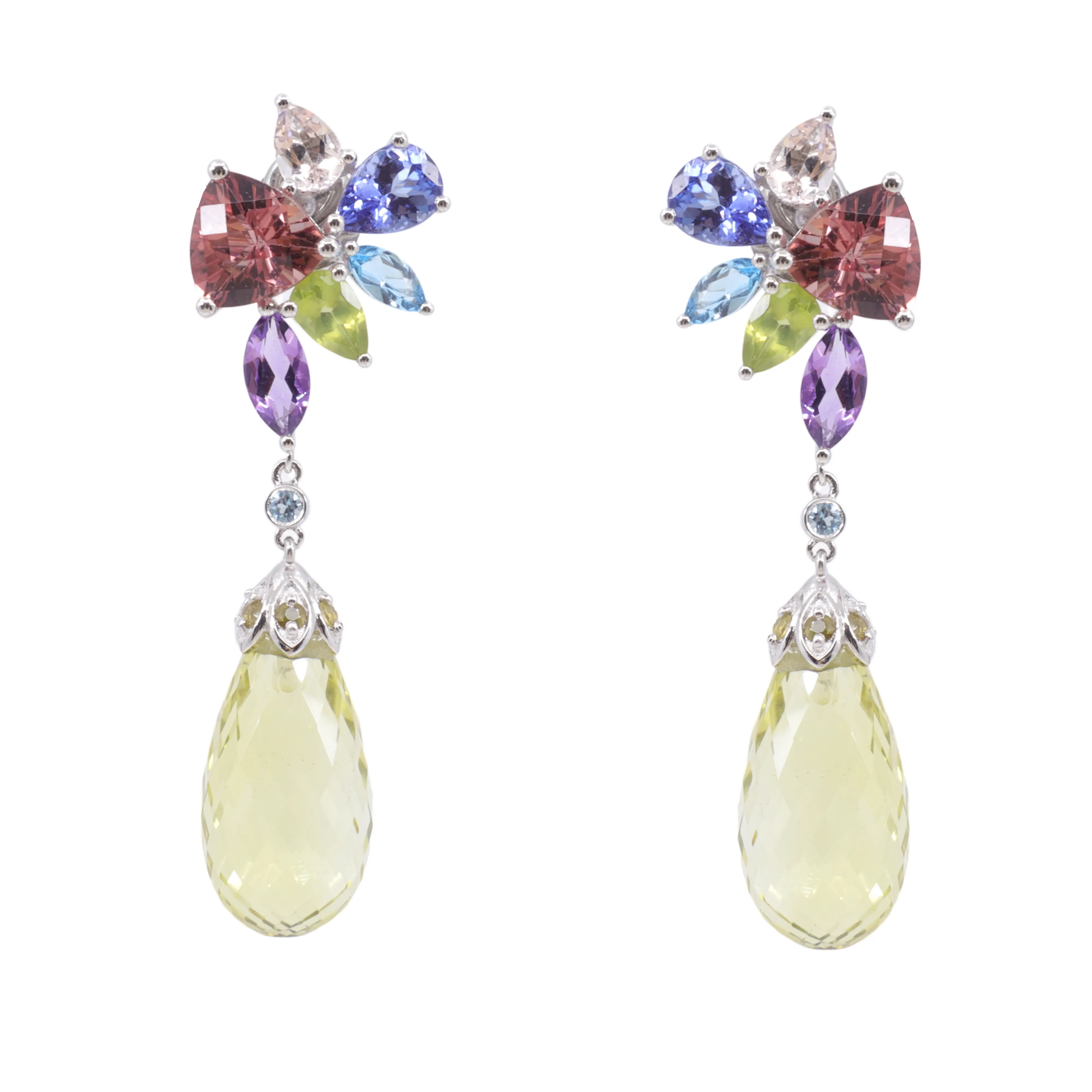 925 Sliver Multi Gem Stone Drop Earring-20764982