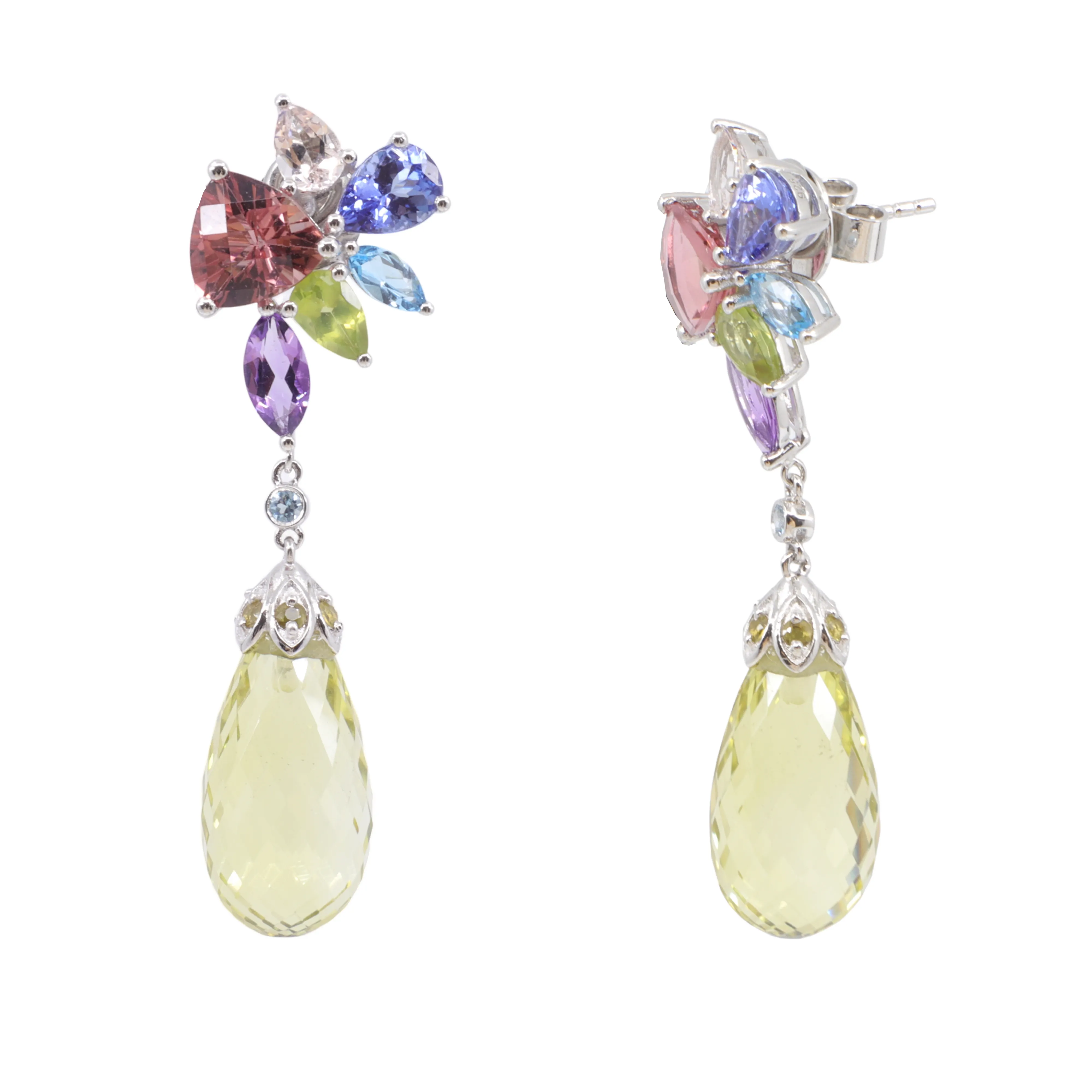 925 Sliver Multi Gem Stone Drop Earring-20764982