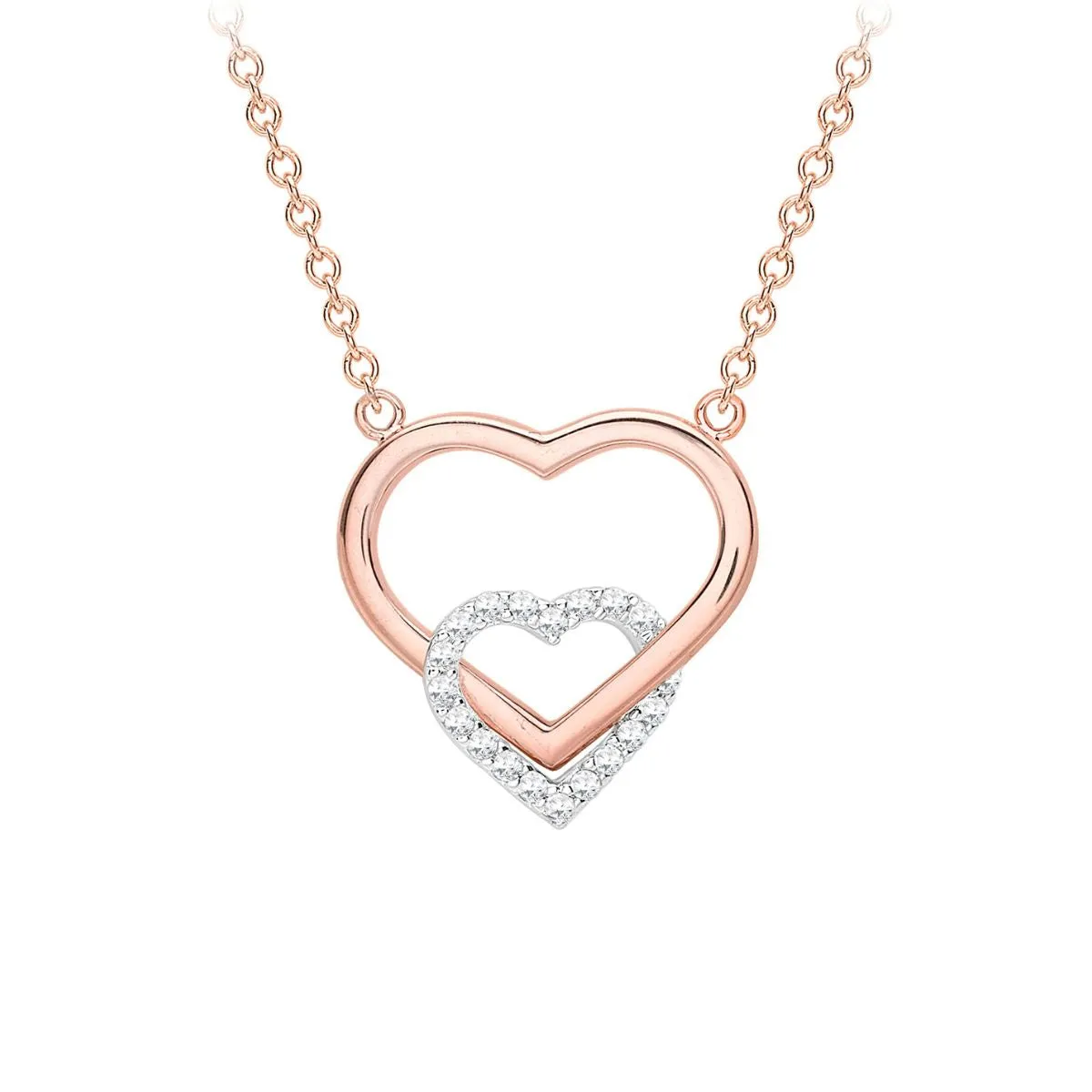 9K Rose Gold CZ 2-Heart Adjustable Necklace