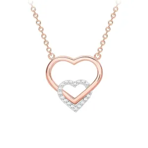 9K Rose Gold CZ 2-Heart Adjustable Necklace