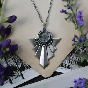 Art Deco Working Compass Necklace in Antiqued Silver