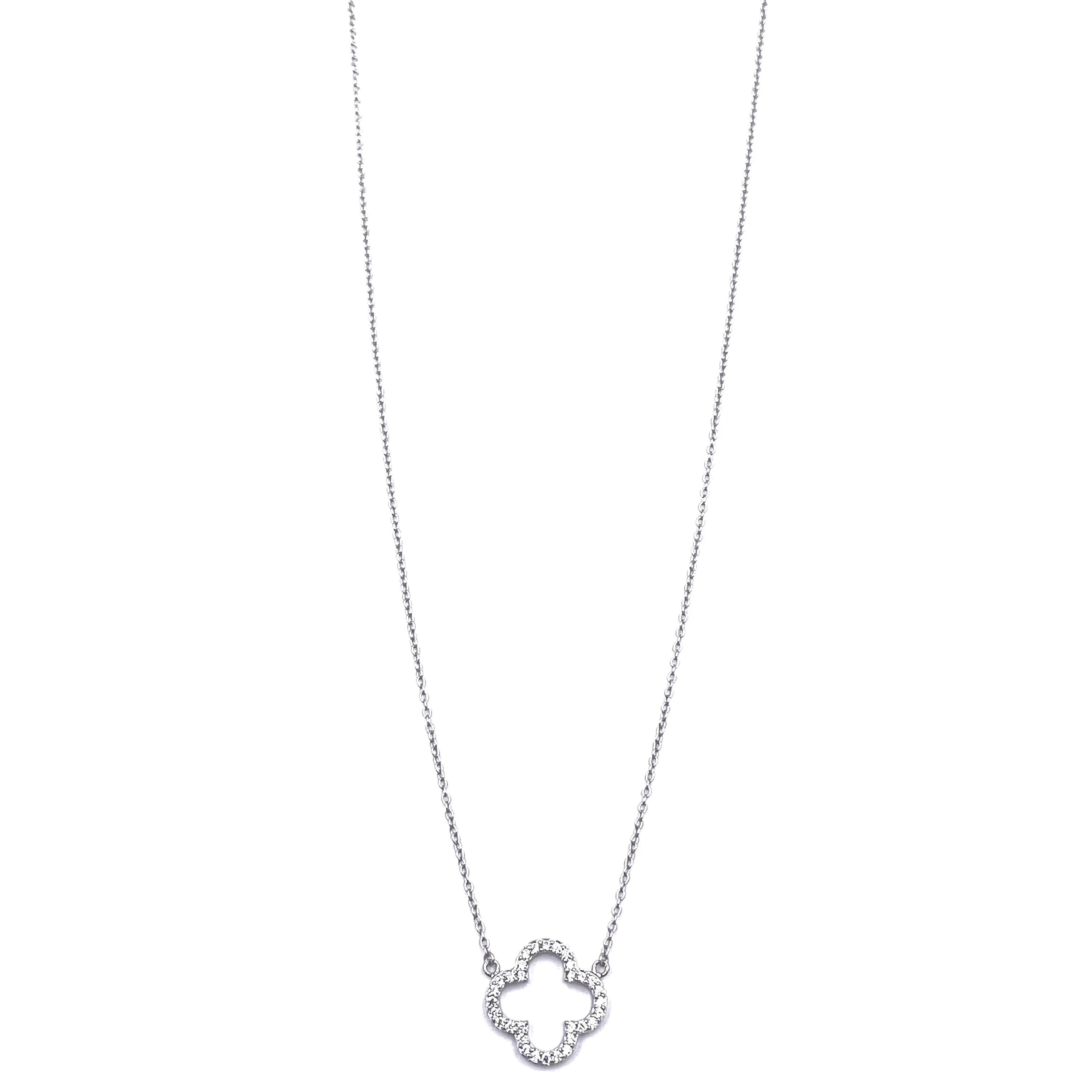 Ashley Gold Sterling Silver CZ Open Clover Design Necklace