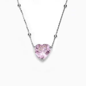 Barbie Pink Zircon Heart Pendants 925 Silver Collarbone Necklace for Women